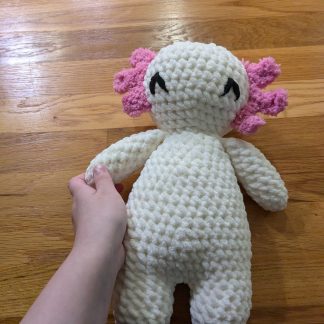 Crochet Axolotl, XL Cream with Pink Fuzzy Gills(no tail)